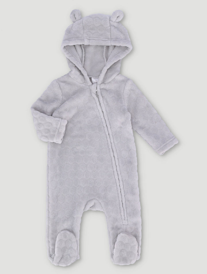 Baby Girls Embossed Hooded Babygrow - Grey