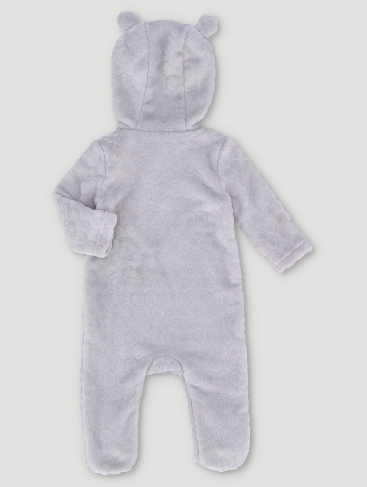 Baby Girls Embossed Hooded Babygrow - Grey