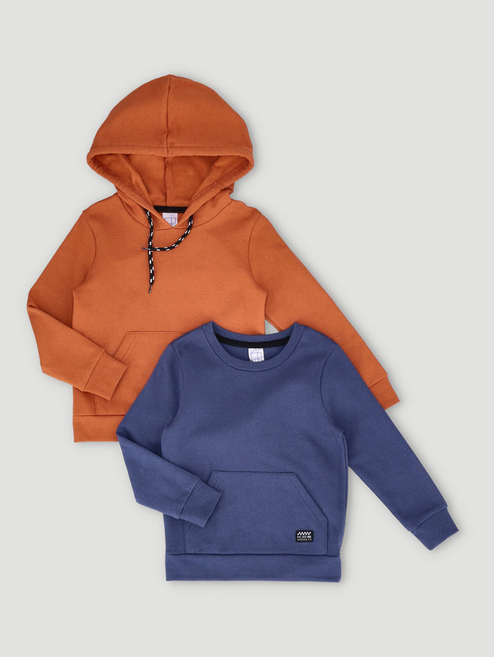 Pre-Boys 2 Pack Fleece Tops - Rust/Navy