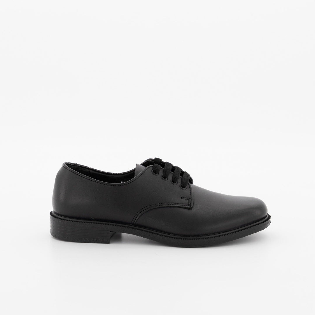 Boys Plain (E Y) Lace-Up Injection Leather School Shoe - Black