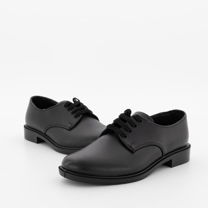 Boys Plain (E Y) Lace-Up Injection Leather School Shoe - Black