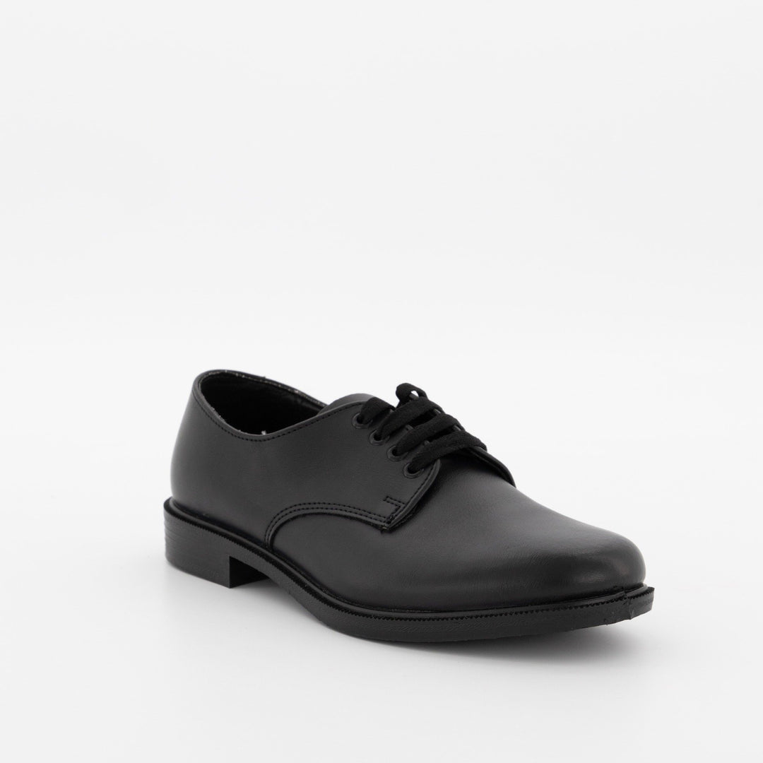 Boys Plain (E Y) Lace-Up Injection Leather School Shoe - Black