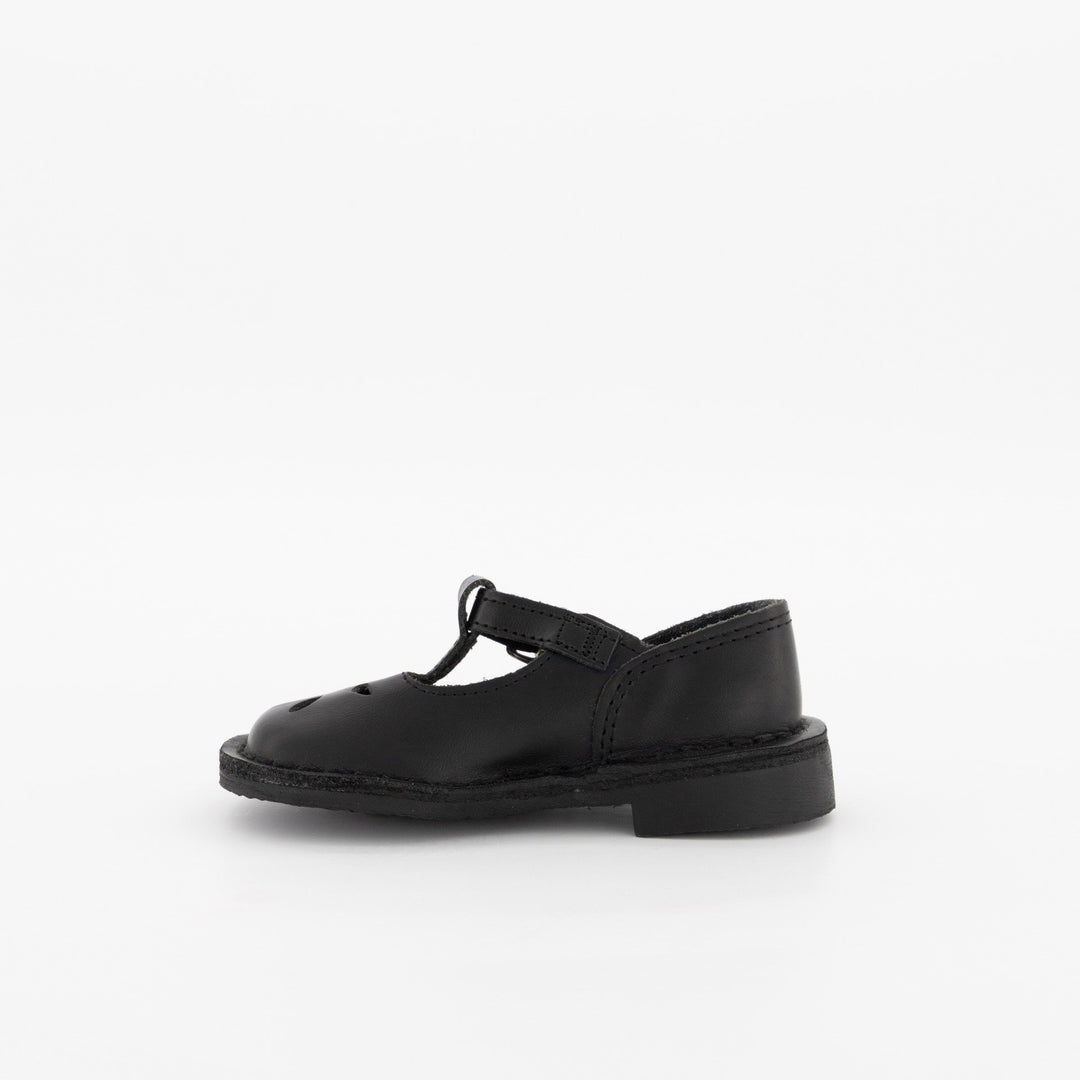 Girls T-Bar Leather School Shoe - Black