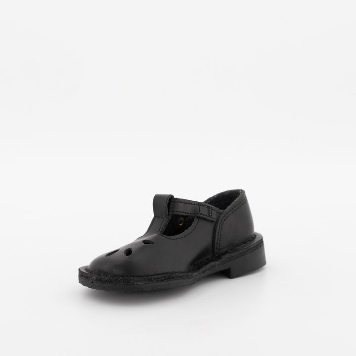 Girls T-Bar Leather School Shoe - Black