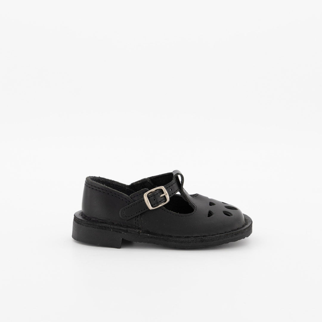 Girls T-Bar Leather School Shoe - Black