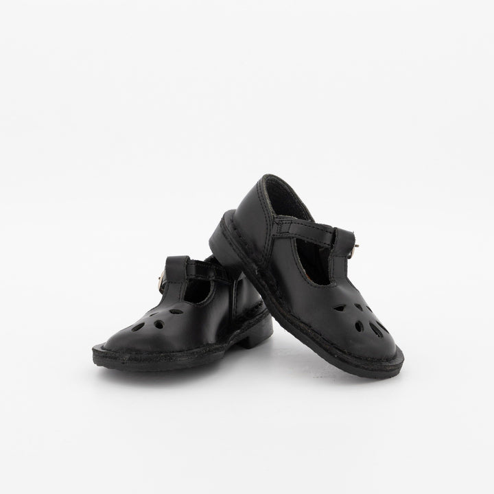 Girls T-Bar Leather School Shoe - Black