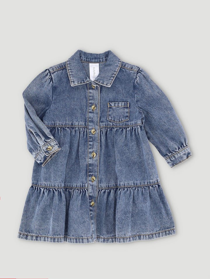 Baby Girls Button Through Denim Dress - Denim