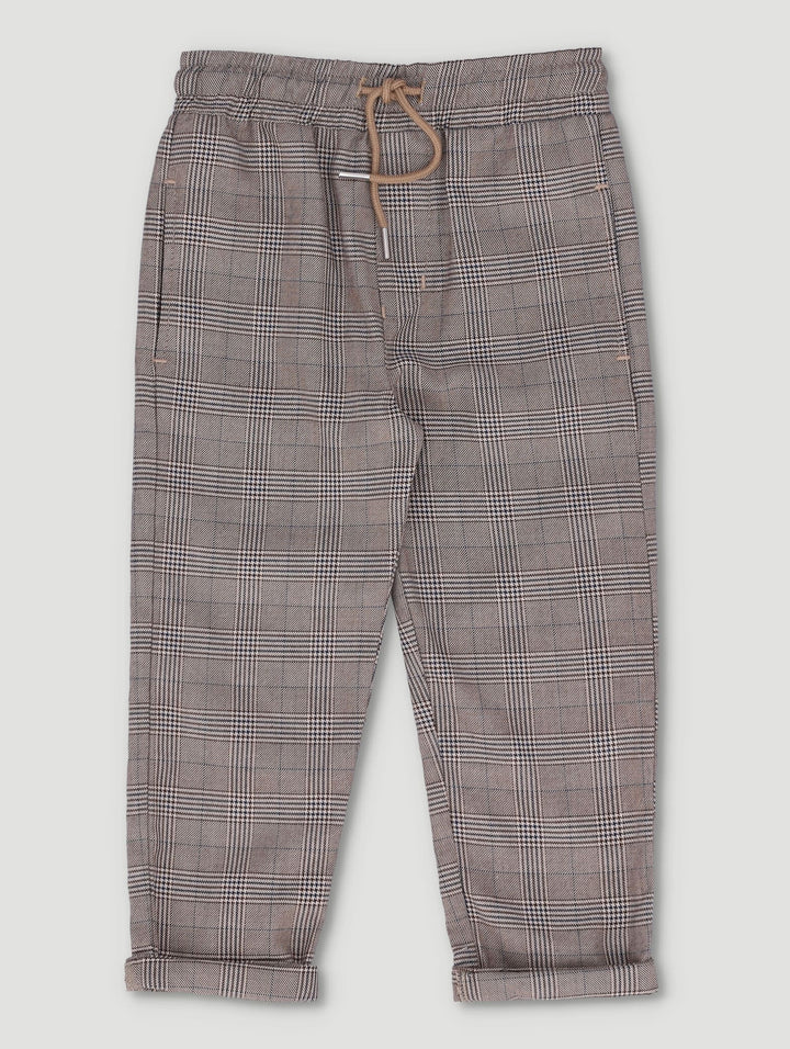 Pre-Boys Check Pull-On Pants - Brown