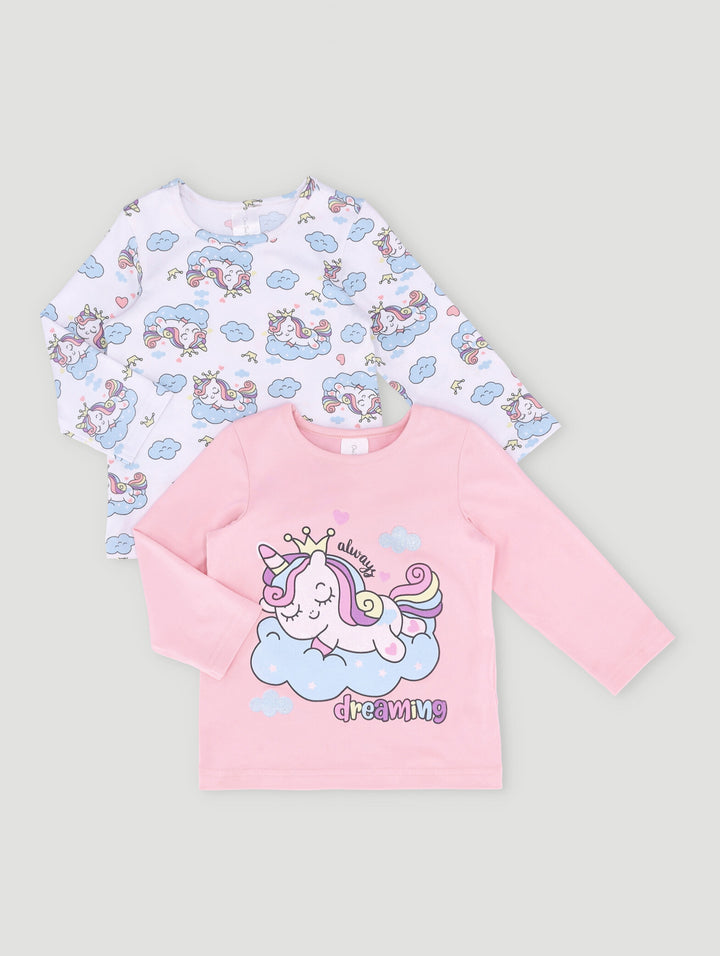 Baby Girls 2 Pack Unicorn Pyjamas - Pink