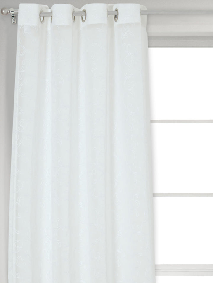 Eyelet Extra Width & Length Sheer Scroll Curtain - White