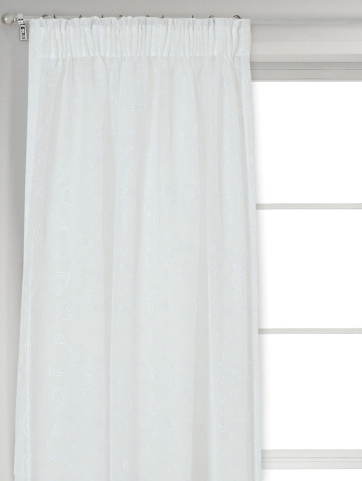 Tape Standard Sheer Scroll Curtain - White