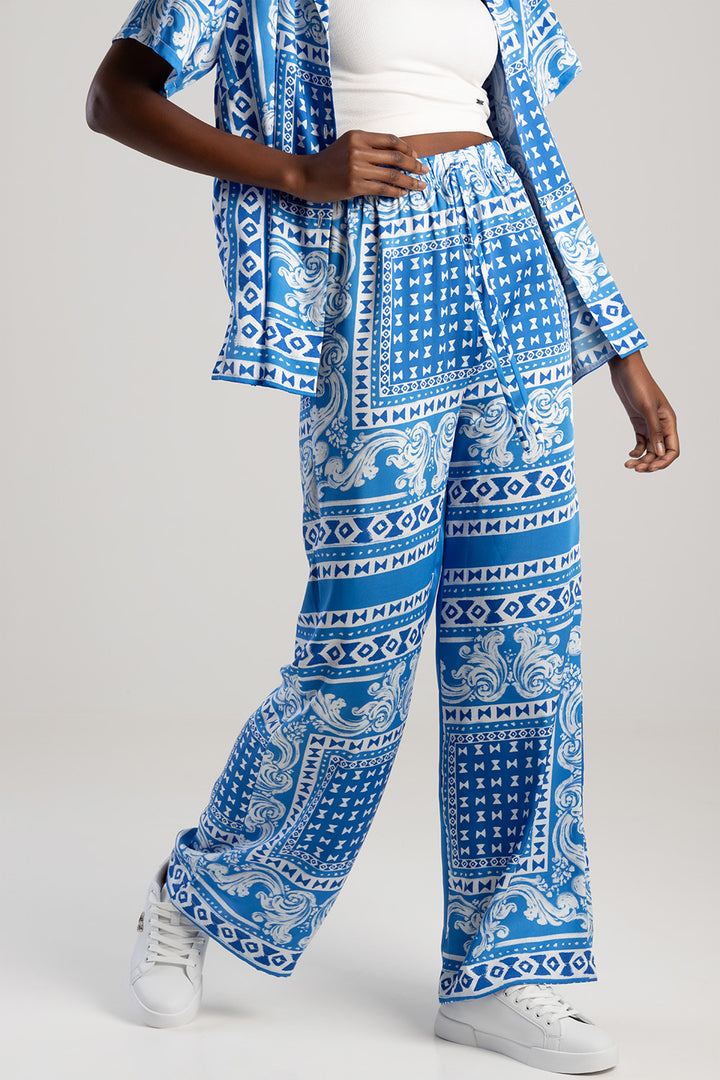 Elasticated Waist Wide Leg Pants - Blue