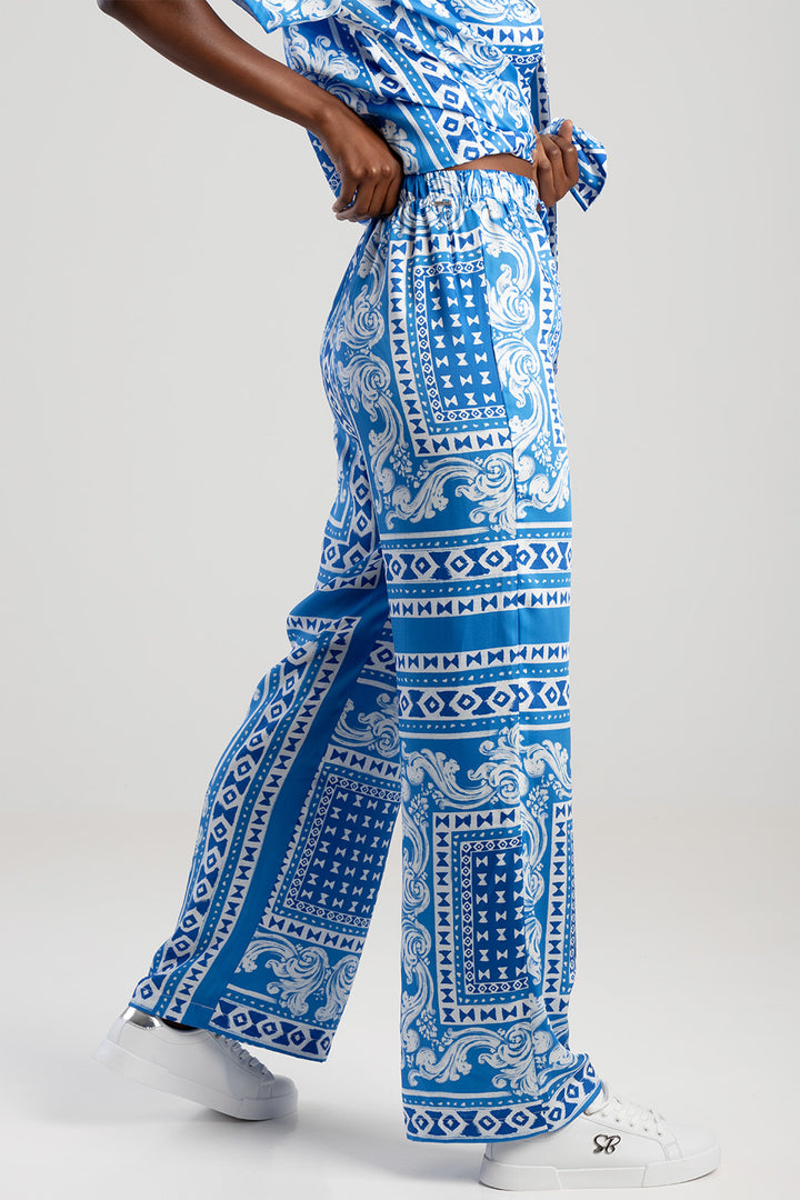 Elasticated Waist Wide Leg Pants - Blue