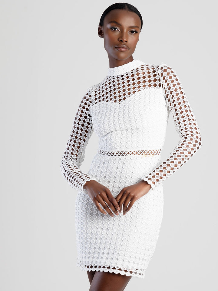 Crochet High Neck Dress - White