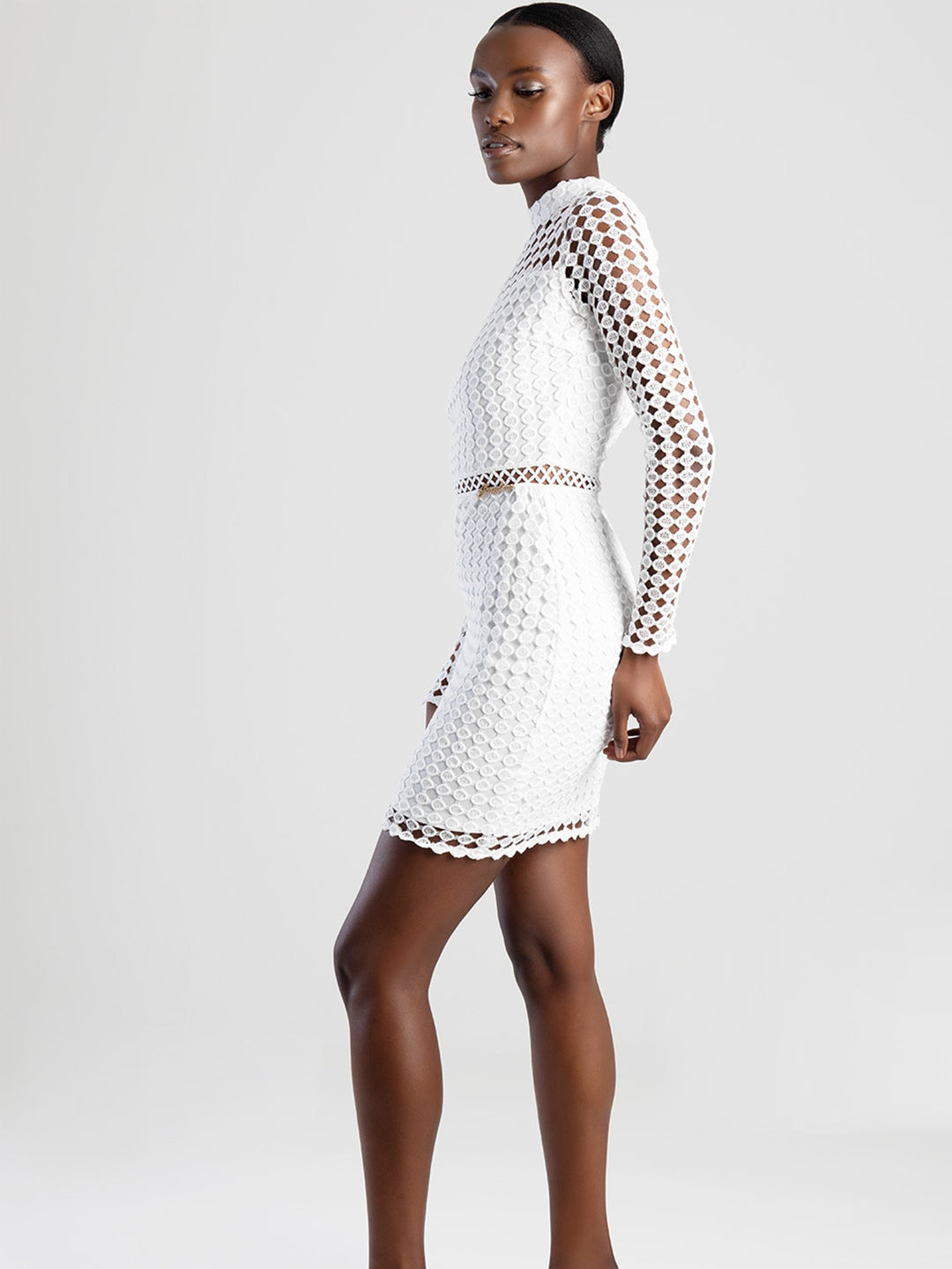 Crochet High Neck Dress - White