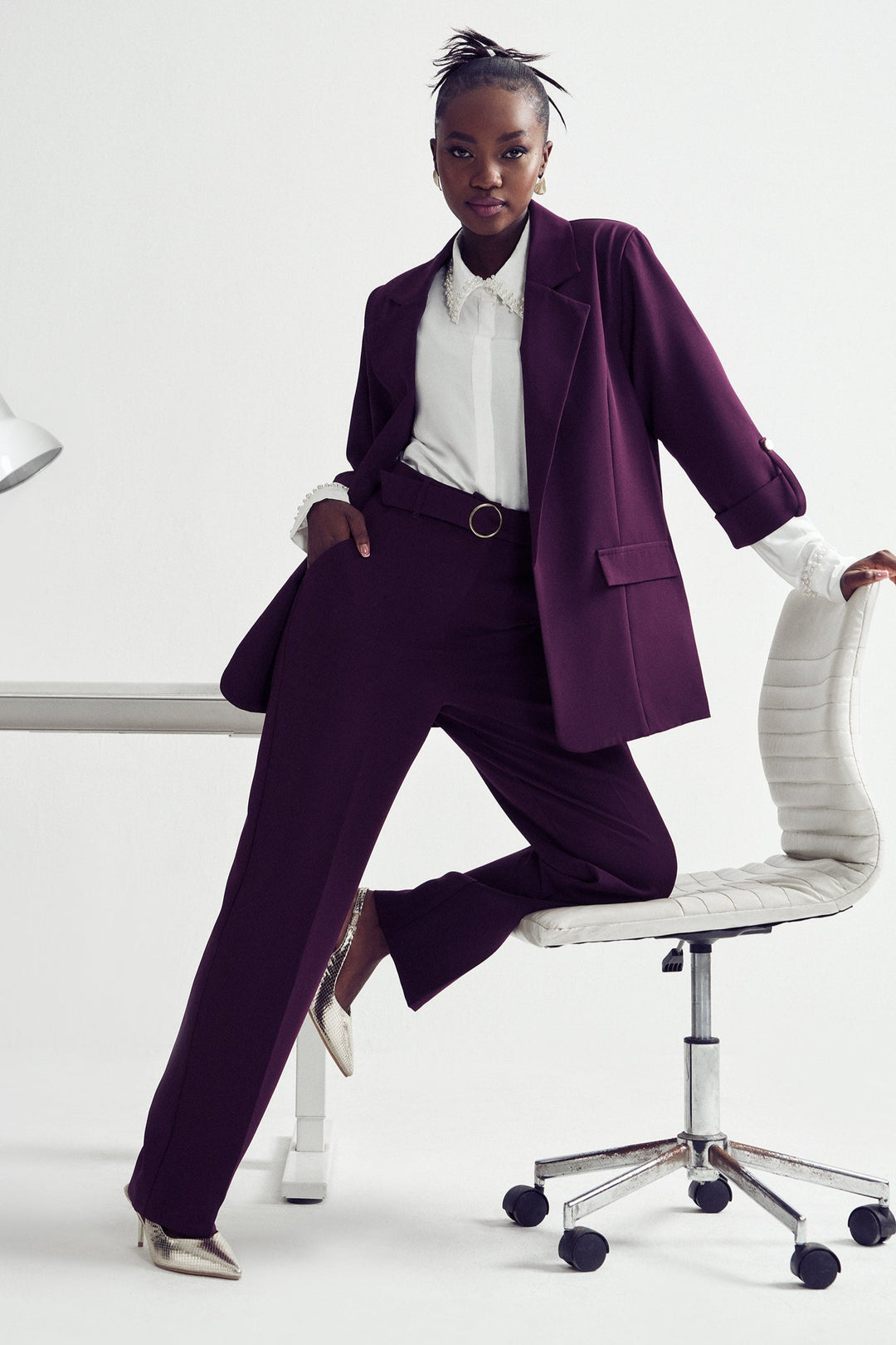 Turn Up Tab Blazer - Plum