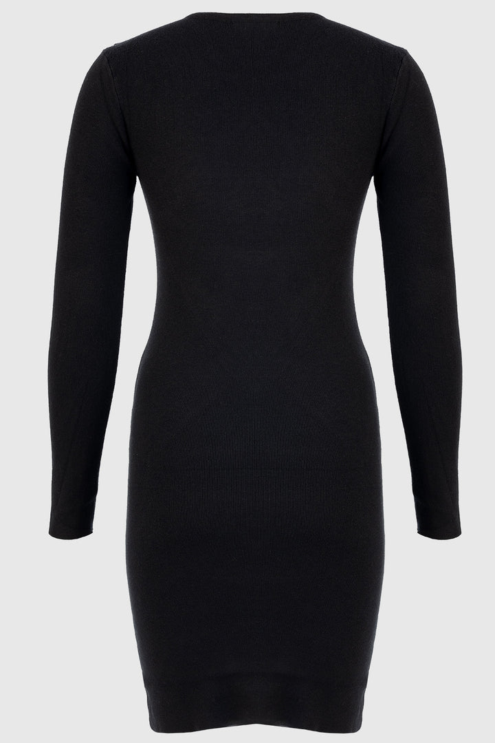 Fitted Rib Knit Bling Logo Dress - Black