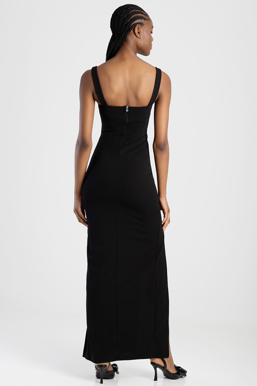 Diamante Trim And Split Detail Maxi Dress - Black