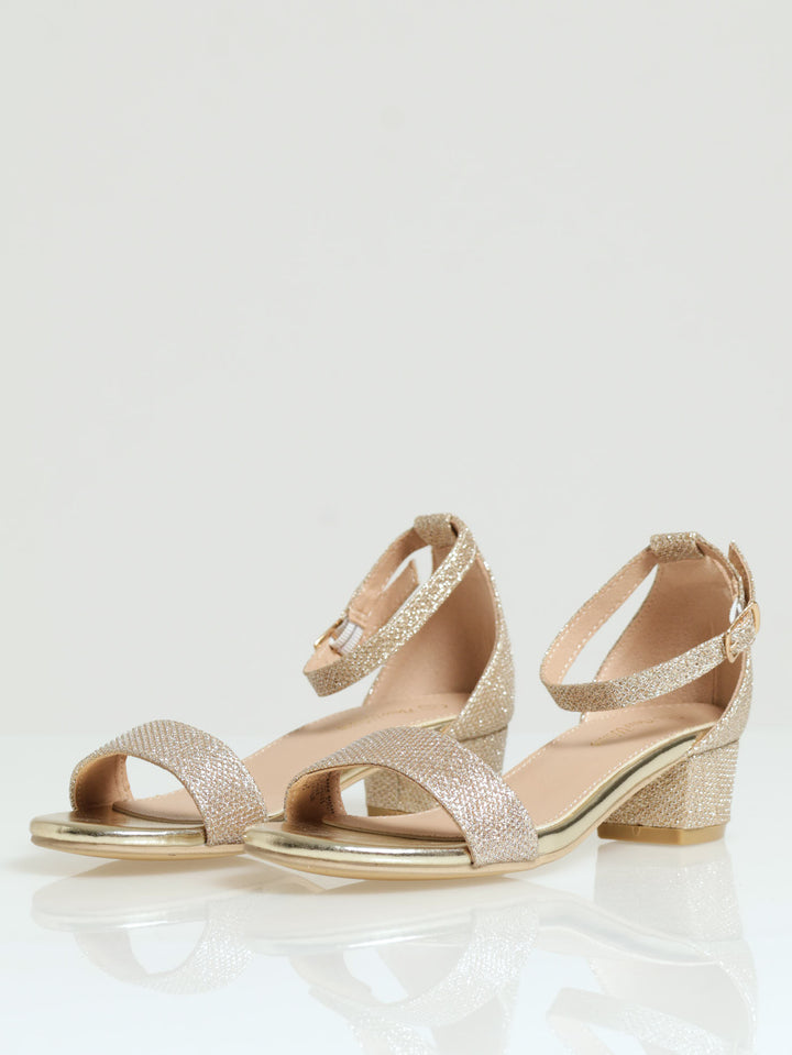 Girls Gold Ankle Strap Heeled Sandal - Gold