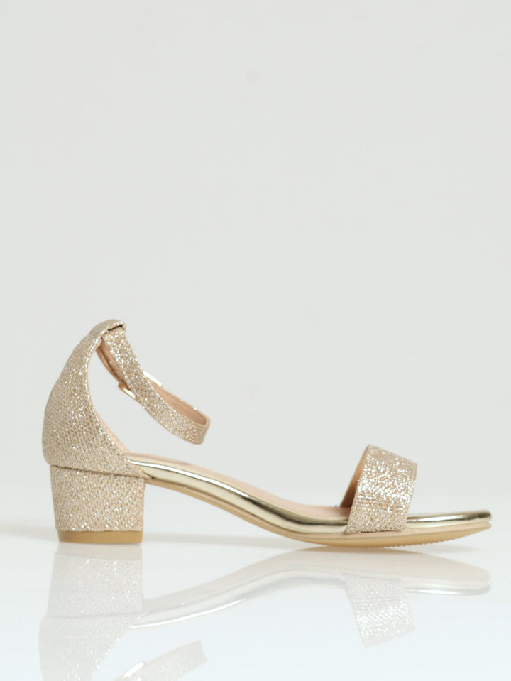 Girls Gold Ankle Strap Heeled Sandal - Gold