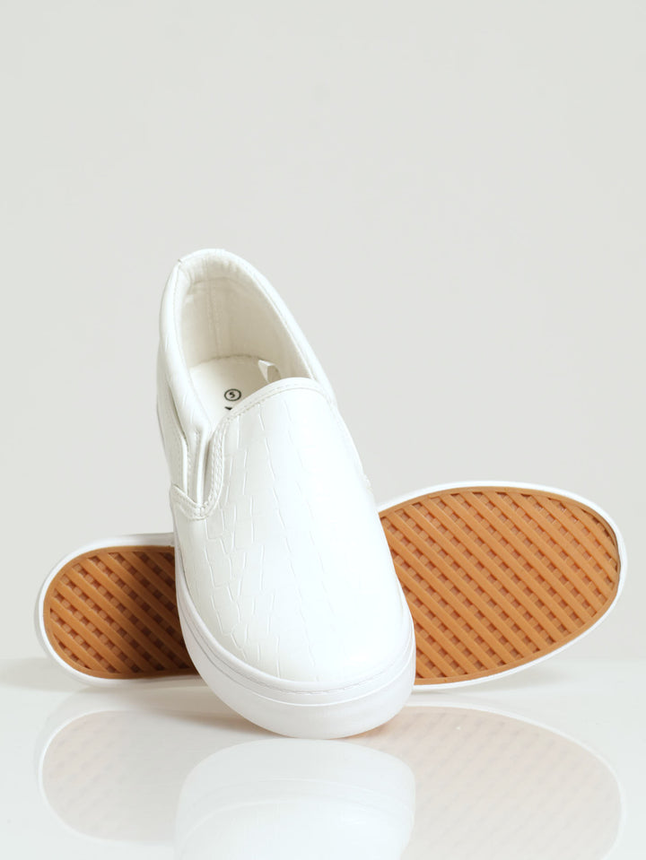 Slip On Street Sneaker With Metal Heel Insert - White