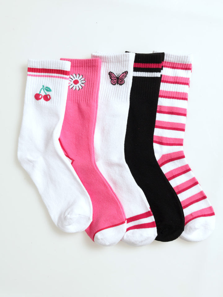 Girls 5 Pack Collegial Anklet Socks - Pink