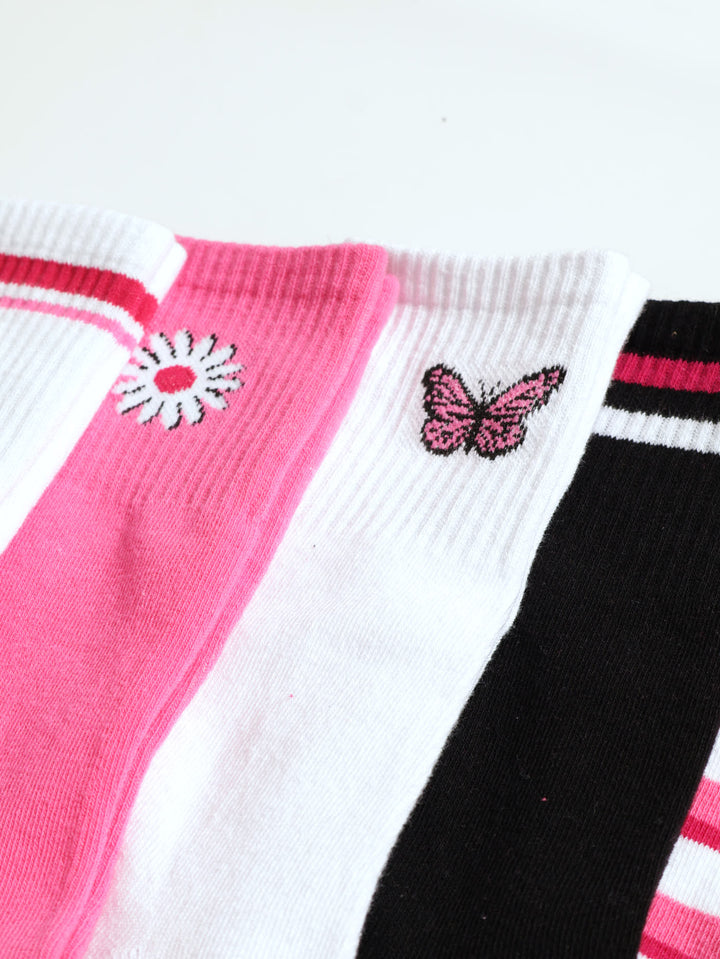 Girls 5 Pack Collegial Anklet Socks - Pink