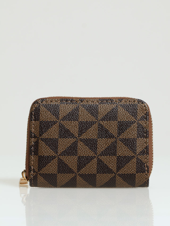 Geo Print Small Zip Around Purse - Brown