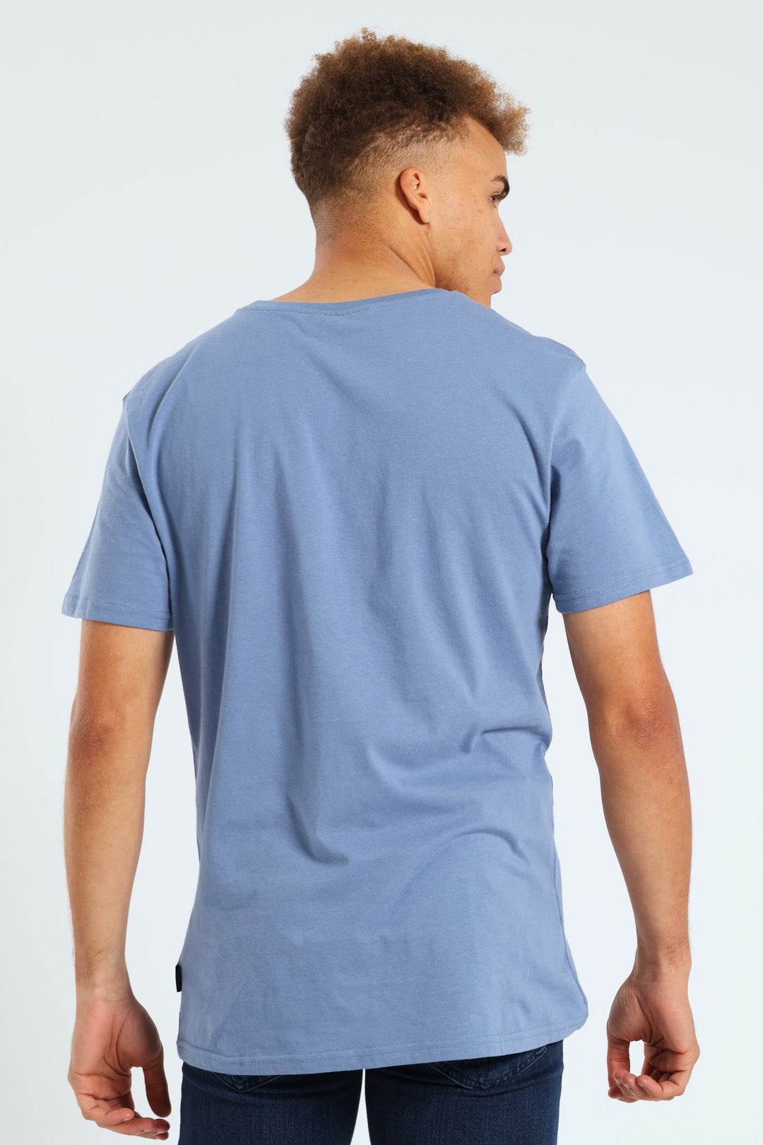 Short Sleeve Basic Print Tee - Light Blue