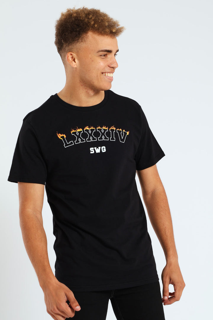 Short Sleeve Basic Print Tee - Black