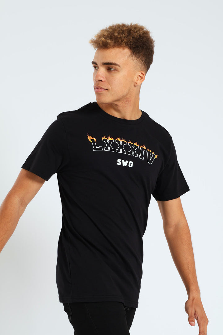 Short Sleeve Basic Print Tee - Black