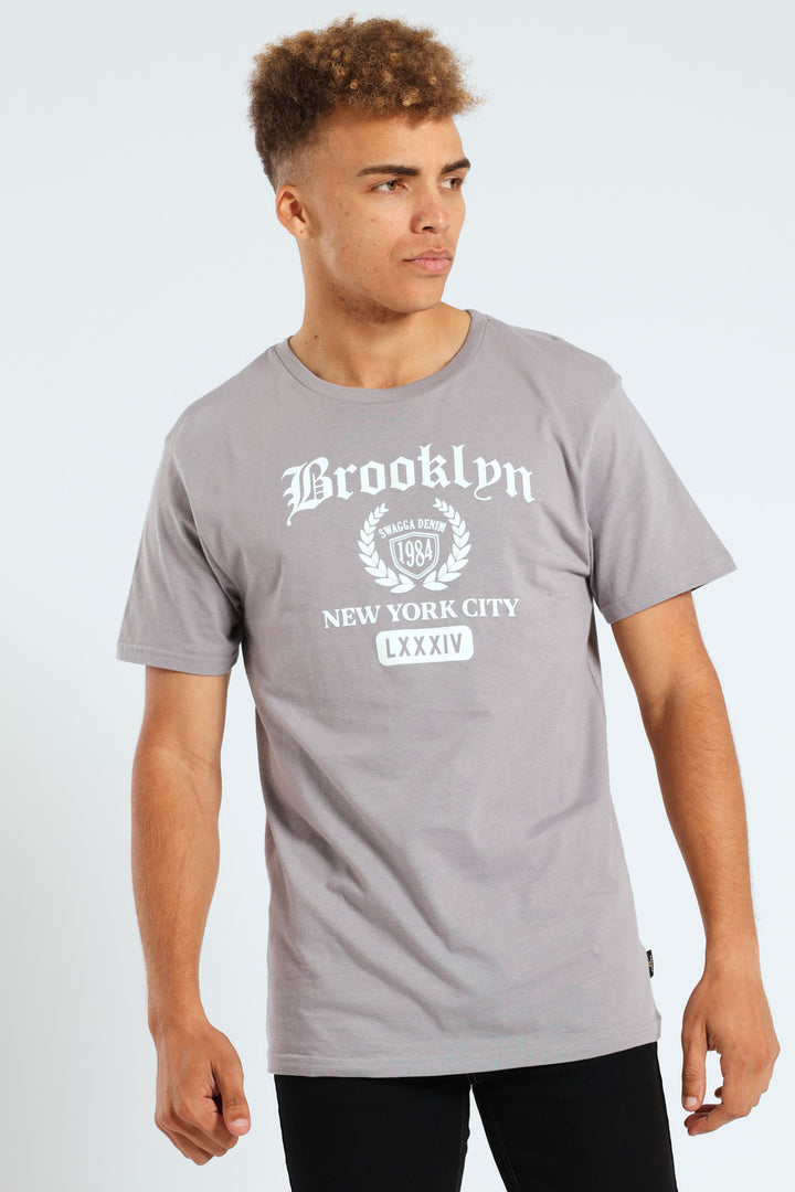 Short Sleeve Basic Print Tee - Light Grey