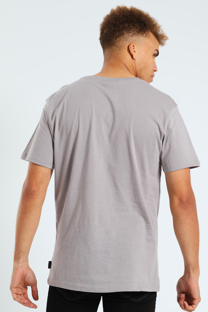 Short Sleeve Basic Print Tee - Light Grey