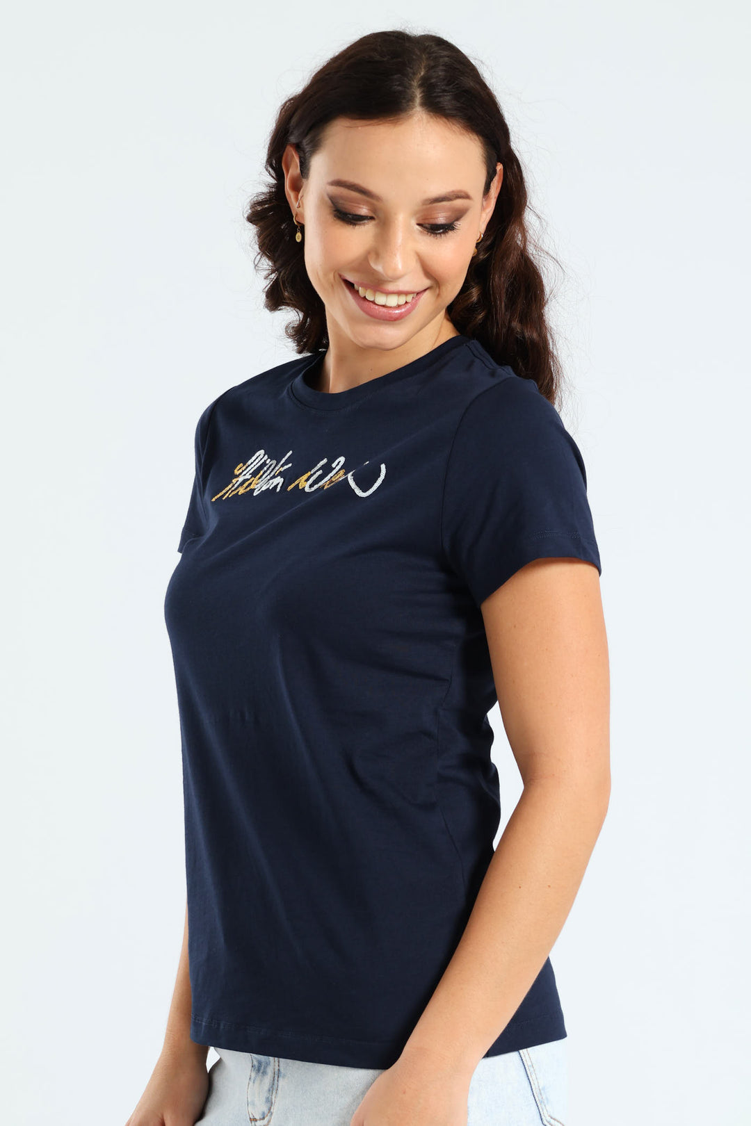 Ombre Sequins T-Shirt - Navy