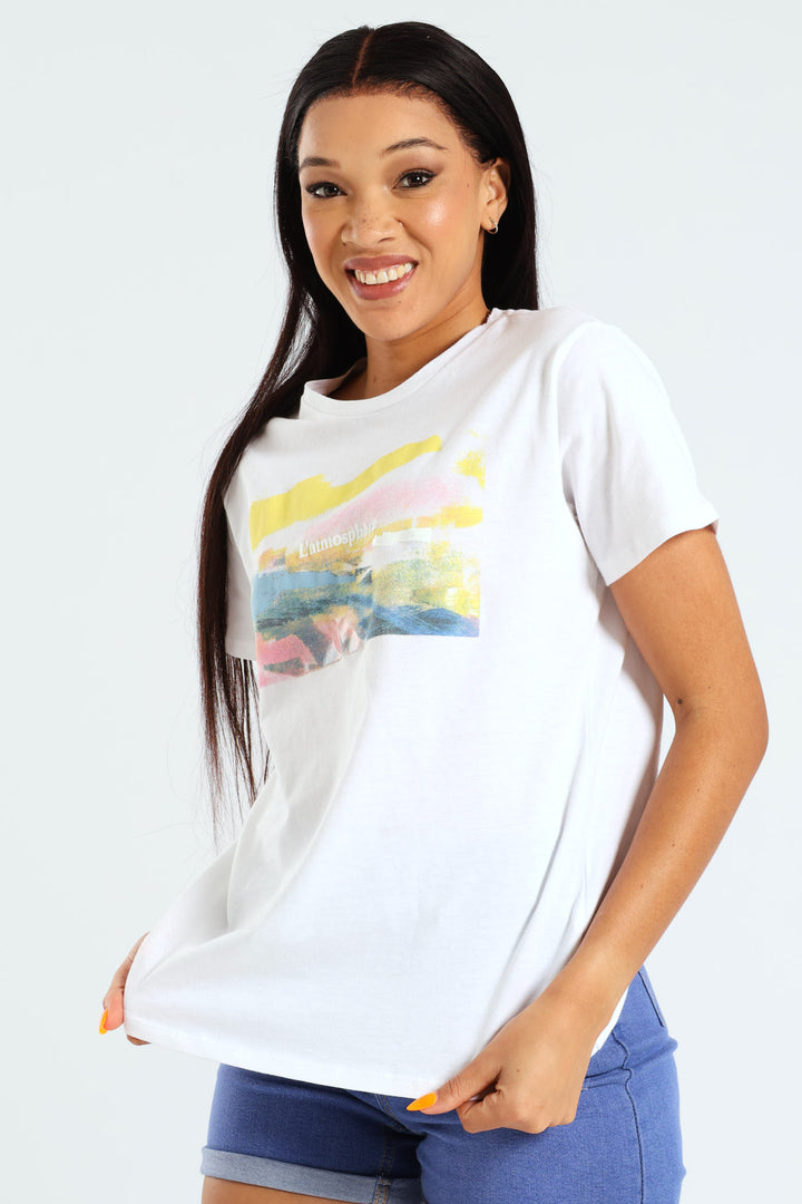 L'Atmosphere Landscape Painting Tee - White