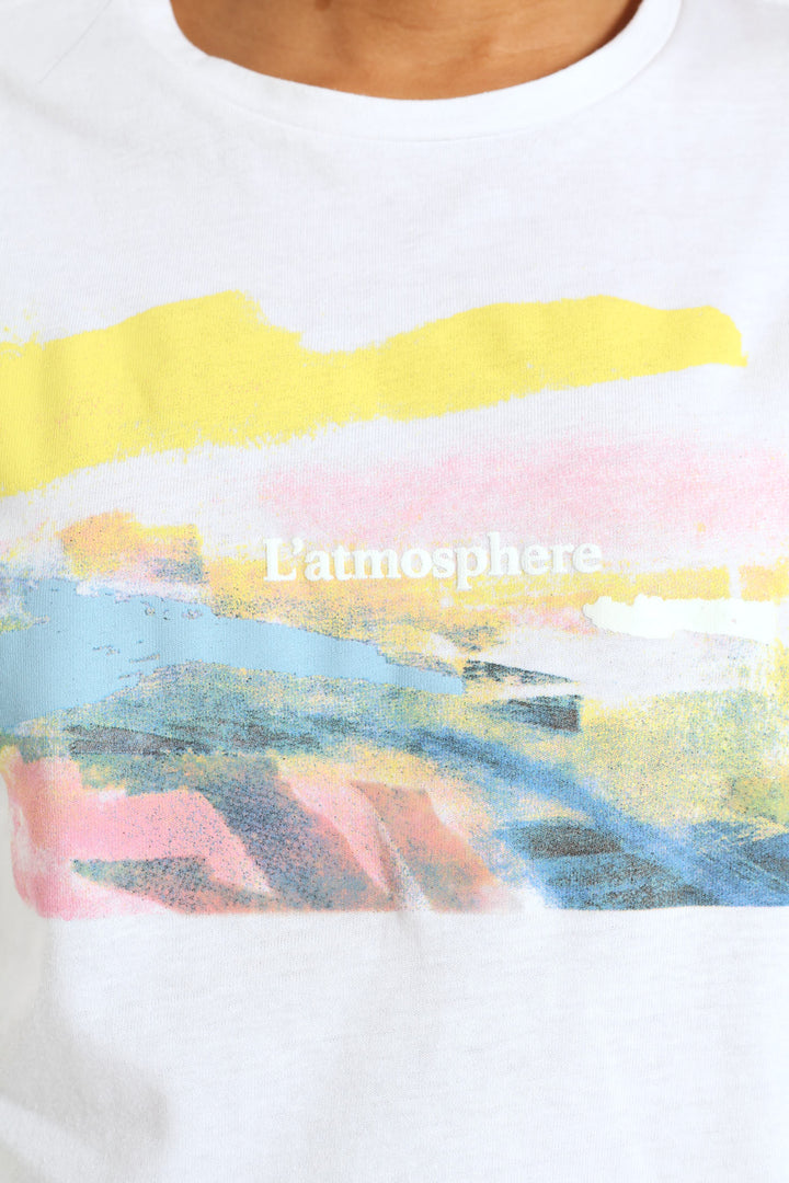 L'Atmosphere Landscape Painting Tee - White