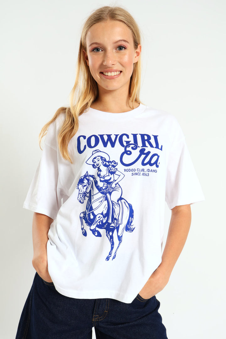 Oversized Cowgirl Tee - White