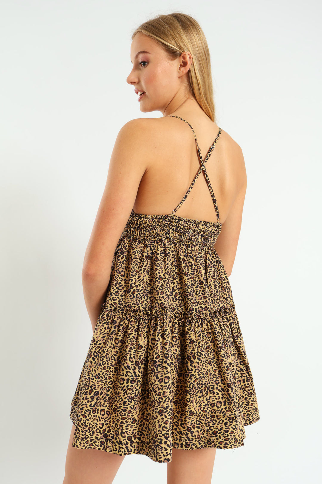 Leopard Babydoll Dress - Beige