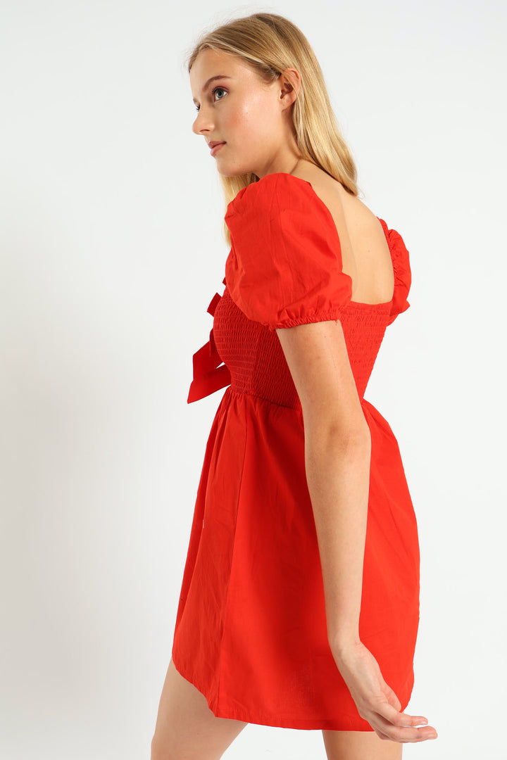 Bow Smock Mini Dress - Tangerine