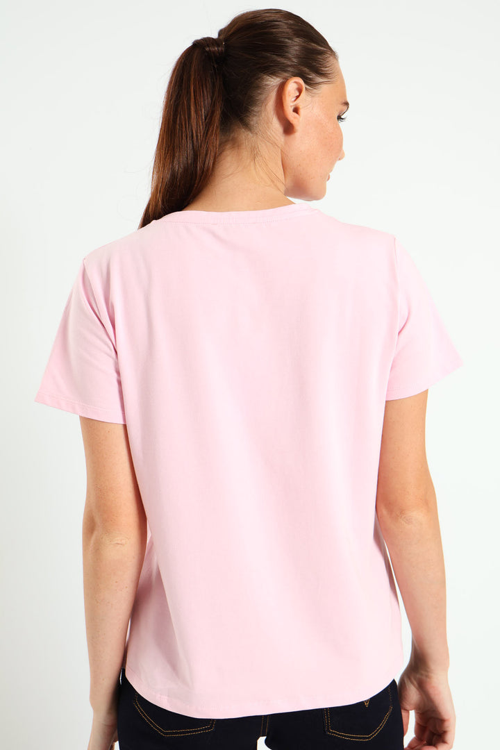 Bling Logo Crew Neck Top - Light Pink