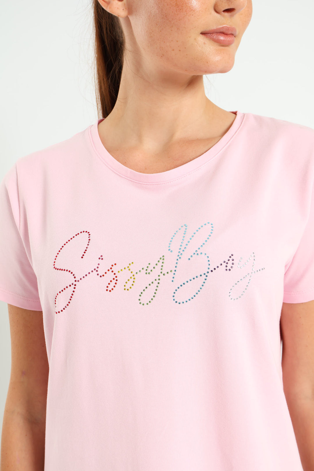 Bling Logo Crew Neck Top - Light Pink