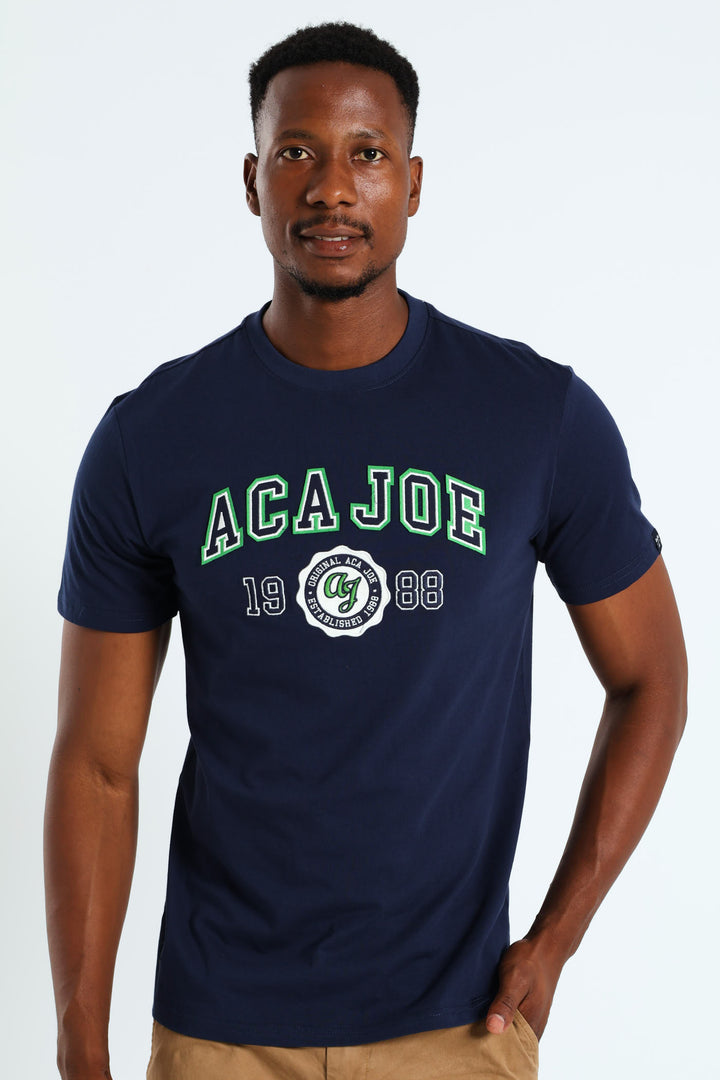 Logo Print Applique Tee - Navy