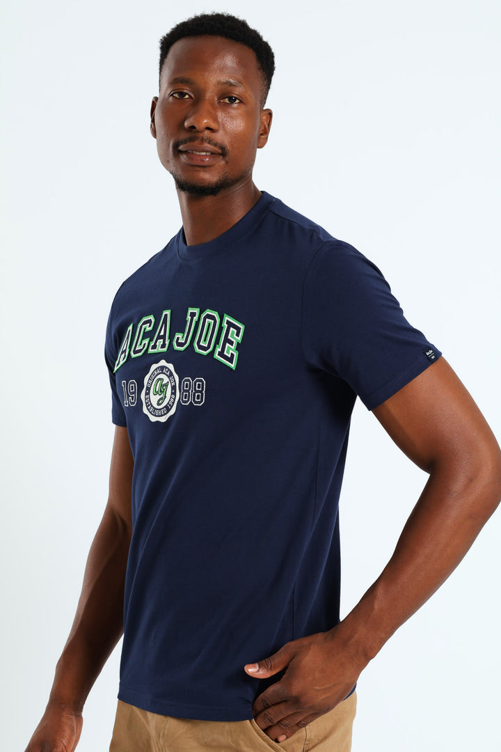 Logo Print Applique Tee - Navy