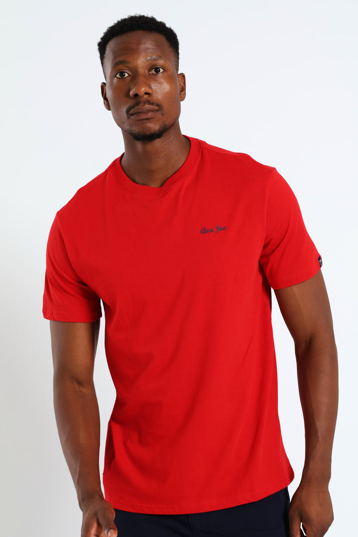 Basic Embroidered Tee - Red