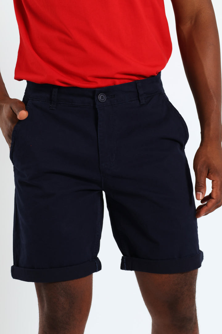 Flat Front Chino Short - Navy