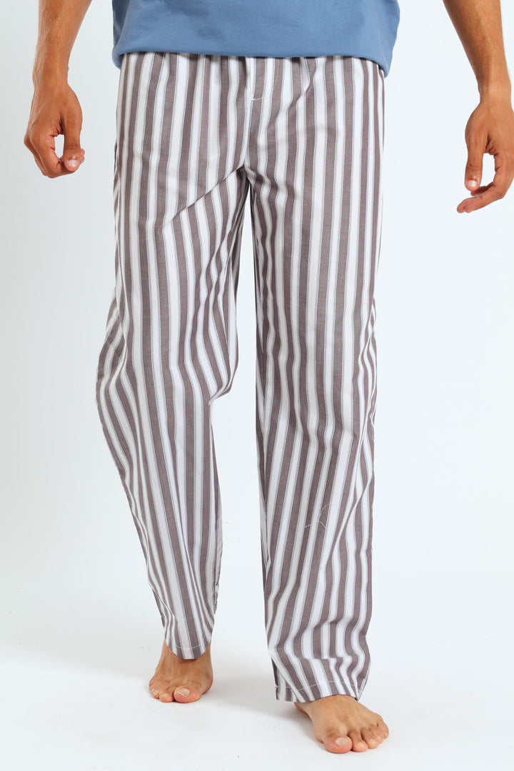 Long Woven White Stripe Sleep Pants - Grey