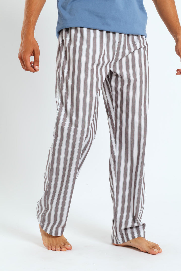 Long Woven White Stripe Sleep Pants - Grey