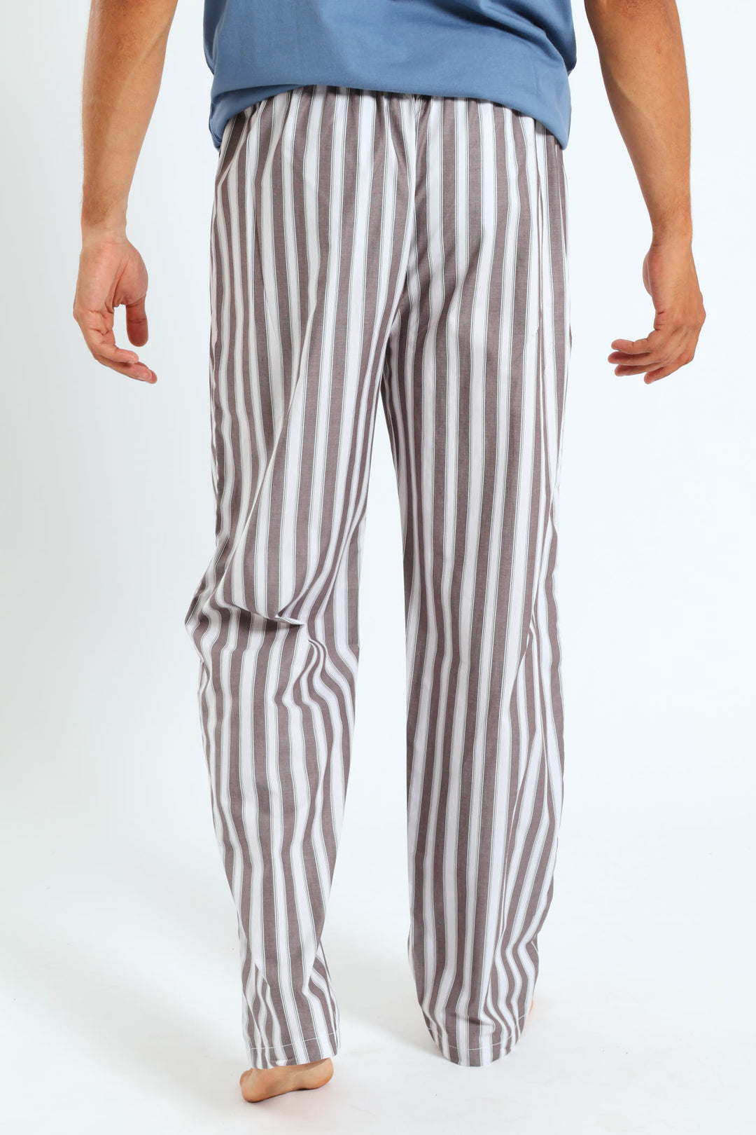 Long Woven White Stripe Sleep Pants - Grey