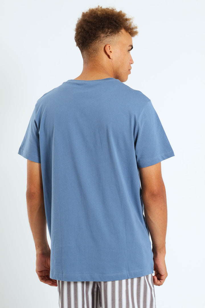 "Sleep Walking" Print Sleep Tee - Mid Blue