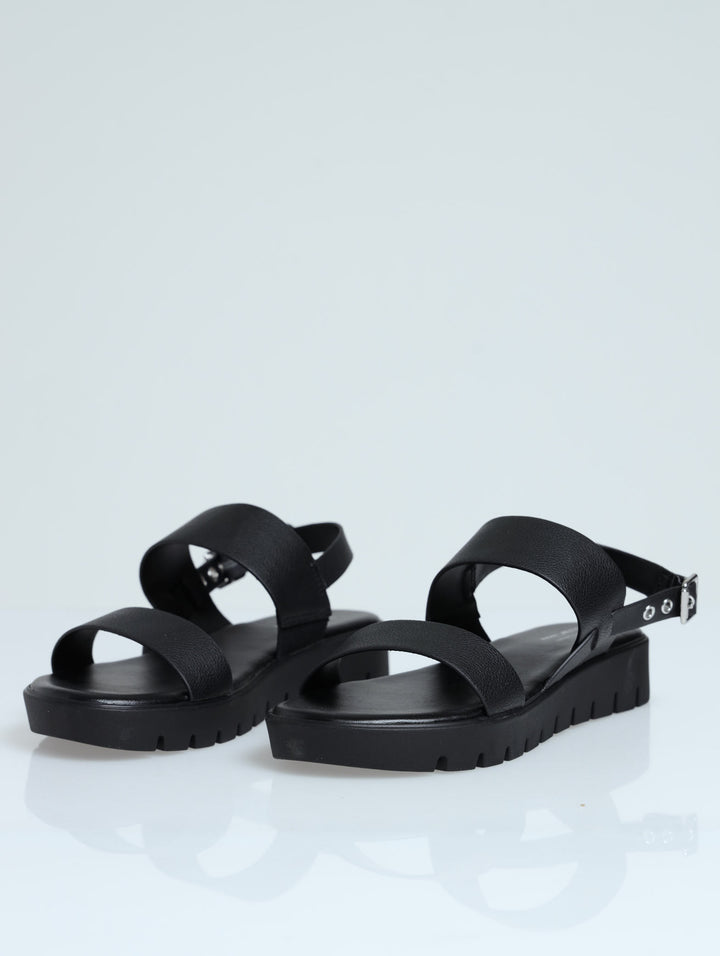 Nevra Chunky Double Strap Slingback Sandal - Black